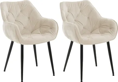 Produktbild von CLP 2er Set Stuhl Tanna Samt mit Armlehnen creme