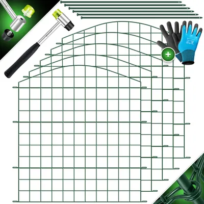 Immagine prodotto di KESSER® Recinzione per laghetto, recinzione da giardino, recinzione a innesto, set completo, elementi metallici, incl. martello + barre di fissaggio, recinzione a innesto per giardino, arco superiore arrotondato, set di recinzione a maglie, recinto per cani