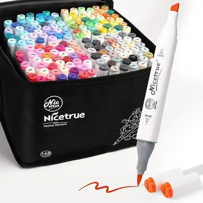 Imagen del producto de Rotuladores de alcohol, set de 168 colores, con punta de pincel y punta cónica