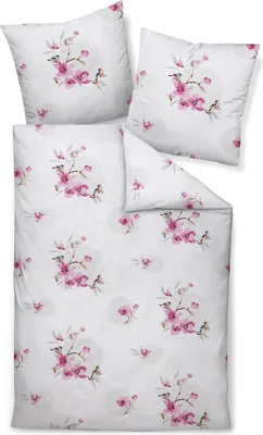 Produktbild von Janine Soft-Seersucker Sommer Bettwäsche - Orchideen - rosa 155 x 220 cm rosafarbene Orchideen auf weißem Hintergrund