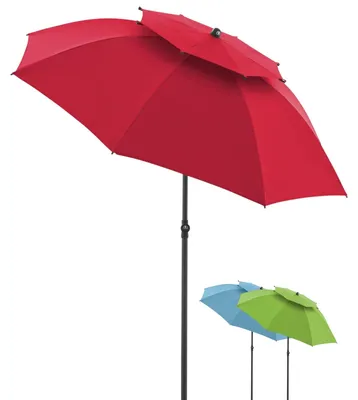 Image de Parasol rouge, 200 cm | Pour la plage, le balcon et la terrasse | Réglable en hauteur | Avec protection UV et inclinaison | Pour la plage et la piscine | Parasol de plage