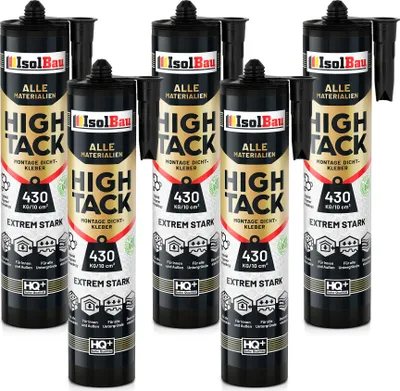 Produktbild von Isolbau Montagekleber High Tack - 5 x 470 g Extrem starker Hybrid MS Polymer Baukleber für Innen- & Außenbereich - 400 kg / 10 cm² - Weiß