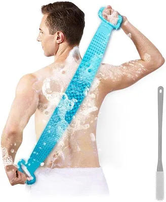 Productafbeelding van Dubbele rugscrubber van 76 cm met borstel en handdoek