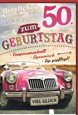 Produktbild von 50. Geburtstag Glückwunschkarte mit Briefumschlag Oldtimer, Temperamentvoll