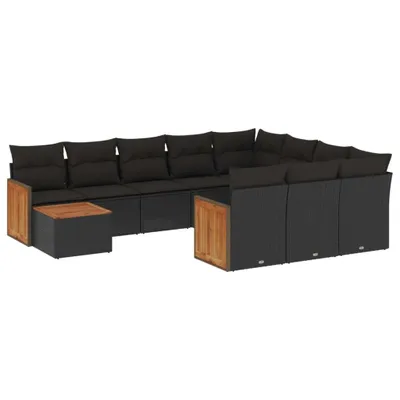 Produktbild von vidaXL 11-tlg. Garten-Sofagarnitur mit Kissen Schwarz Poly Rattan