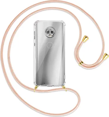 Produktbild von Handykette Backcover-Schutzhülle mit Band (Metall goldfarben) für Motorola Moto G6 - rose peach