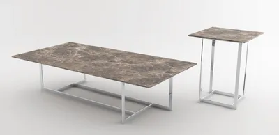 Produktbild von Casa Padrino Luxus Wohnzimmer Set Silber / Braun - 1 Couchtisch mit Marmorplatte & 1 Beistelltisch mit Marmorplatte - Wohnzimmermöbel - Luxus Qualität