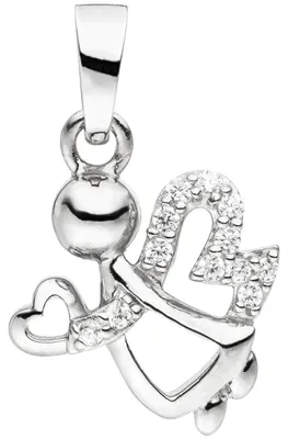 Produktbild von Anhänger Engel mit Herz aus 925 Silber mit 12 weißen Zirkonia Halsschmuck