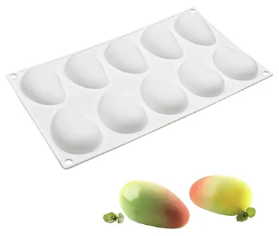 Image de Moule en silicone en forme de mangue, 10 cavités, 29,7 x 17 cm, blanc