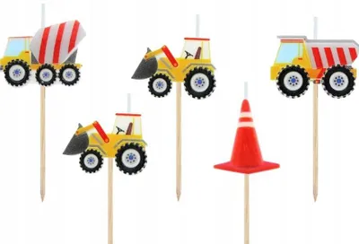 Produktbild von GoDan Baustellen Kuchenkerzen Bagger Baumaschinen 5 Stück