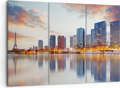 Produktbild von Bild auf Leinwand - Leinwandbild - Fluss Wolkenkratzer Ansicht Eiffle - 105x70cm - Wand Bild - Wanddeko - Leinwanddruck - Bilder - Kunstdruck - Leinwand bilder - Wandkunst - CE105x70-2831