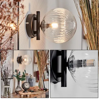 Produktbild von Isorella Wandlampe aus Metall/Riffelglas in Schwarz/Klar
