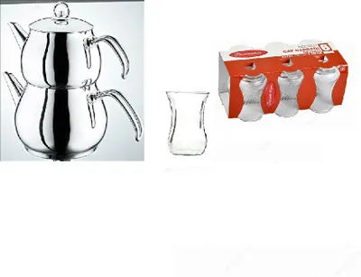 Produktbild von Hayat premium Induktionsteekanne grösse  M + 6Teegläser Pasabahce als Geschenk