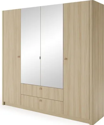 Produktbild von FURNLUX Kleiderschrank Viki Eiche 213cm / Hauptfarbe: Beige / Abmessungen: 213 x 208 x 55 cm