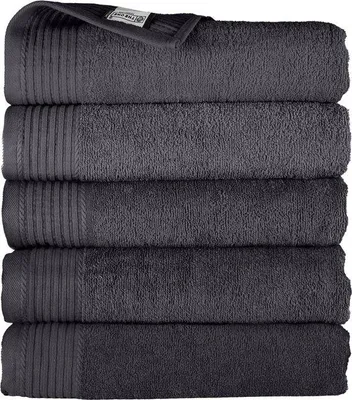 Zdjęcie produktu dla Zestaw ręczników frotte Unyqoos® The One, 5 sztuk (50 x 100 cm) – 450 g/m², 100% bawełna, chłonne i miękkie, jakość hotelowa, kolor antracyt