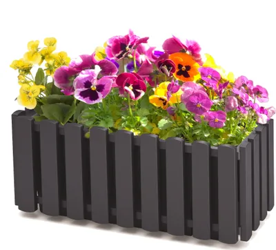 Produktbild von Balkonkasten Blumentopf Pflanzkasten Zaun Anthrazit B 38cm 6 L Balkontopf Garten Blumenkasten Zaunimitation Geländer Optik Kunststoff