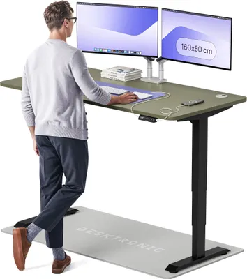 Image de Desktronic HomePro Bureau électrique réglable en hauteur 160x80cm noir/vert avec fonction mémoire, technologie anti-collision, ports de chargement USB-A et USB-C