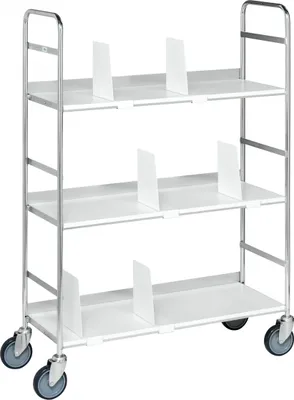 Produktbild von Kongamek mobiler Etagenwagen 790x290x1140mm verzinkt mit 3 Böden und 6 Buchstützen