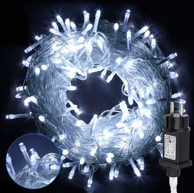 Zdjęcie produktu dla Świąteczna girlanda LED Peviasot 20M, 200 diod LED, 8 trybów z funkcją pamięci, idealna na Boże Narodzenie, imprezy i do dekoracji ogrodu. Efekt migoczących gwiazdek, przezroczysty kabel, światło białe