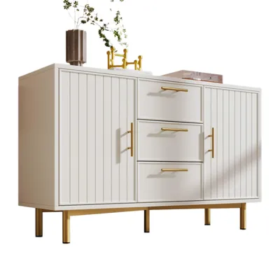 Produktbild von Kommode mit 2 Türen und 3 Schubladen, Weiß Türkommoden mit Schubkasten, Verstellbare Ablage, für Wohnzimmer Schlafzimmer, Weiß-H75/B120/T40 cm
