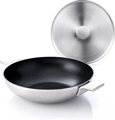 Produktbild von Famanu Wokset 28 cm mit Deckel - Edelstahl, Antihaftbeschichtung, Schwarz