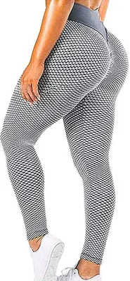 Image de ASKSA Damen Leggings Honeycomb Sporthose Anti Cellulite High Waist Yogahosen Stretch Push Up Workout Yoga Fitness Butt Lift Jogginghose (Grau,S)
