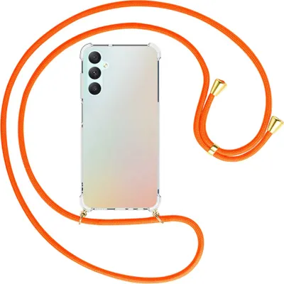Produktbild von Handykette Backcover-Schutzhülle mit Band (Metall goldfarben) für Samsung Galaxy A05s (SM-A057) - neonorange