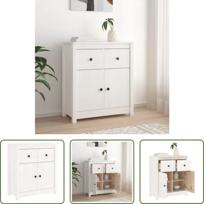 Produktbild von The Living Store Sideboard Weiß 70x35x80 cm Massivholz Kiefer