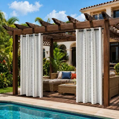 Immagine prodotto di Set di 2 tende da esterno, 132x274 cm, impermeabili, in stile bohémien vintage, con occhielli, resistenti alle intemperie, ideali per gazebo, terrazzi, balconi, come protezione dal vento, colore nero