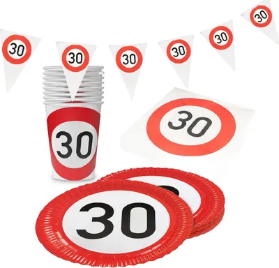 Produktbild von Happy Birthday 30 – 4-teiliges Partyset mit Tellern, Bechern, Servietten & Deko