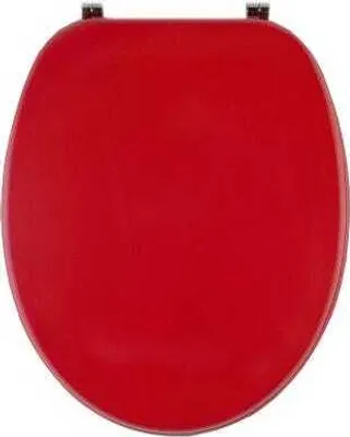 A red toilet seat is shown from a top-down view against a white background.
