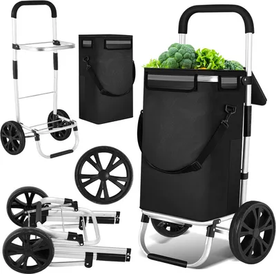 Obrázok produktu pre Clanmacy 3v1 nákupný vozík vozík 40 l do 40 kg skladacia odnímateľná taška hliník stabilný čierny 2 kolieska