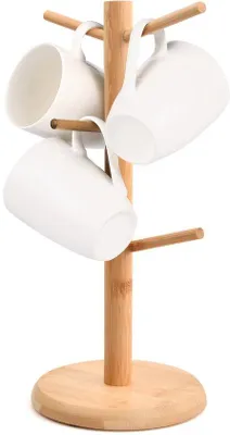 Produktbild von Bamboe Kopjeshouder mit Holzgriff - 6 Haken - Raumsparendes Design