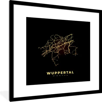 Produktbild von MuchoWow® Gerahmtes Poster Wuppertal - Gold - Karte - Stadtplan 40x40 cm - Poster mit Schwarzem Bilderrahmen Wandposter Rahmen Foto Bilder - Poster - Plakat im Rahmen