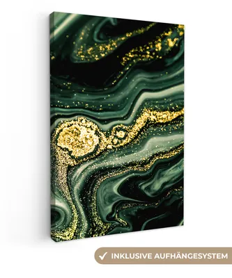 Produktbild von MuchoWow® - Leinwandbilder - Marmor - Gold - Glitter - Grün - Marmoroptik - Luxus, Wandbild, Wanddeko Bilder Wohnzimmer, 60x90 cm