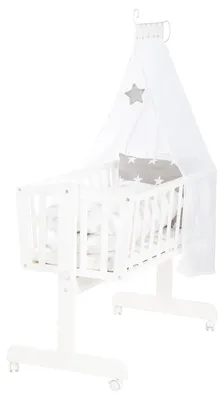 Image de roba Berceau Little Stars 40 x 90 cm en bois - Chaise longue & berceau - Ensemble lit complet avec fonction de blocage & équipement textile - Blanc / Gris