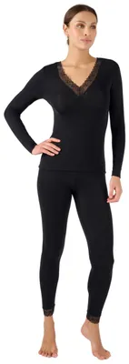 Immagine prodotto di Damart, maglia a maniche lunghe in pizzo da donna, modello Thermolactyl, colore nero, taglia 32