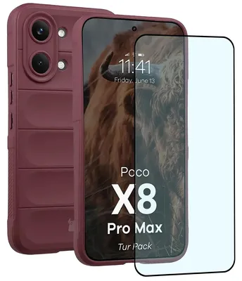Produktbild von Robuste Handyhülle + gehärtetem Glas für Xiaomi POCO X8 Pro Max, Bizon Tur Pack, Burgunderrot