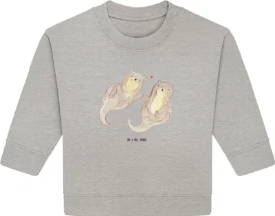 Produktbild von Mr. & Mrs. Panda Organic Baby Pullover Otter Hände halten 24. - 36. Monat - Heather Grey - Geschenk, Bullover, glücklich, Paar, Liebe, Verliebt, Seeotter