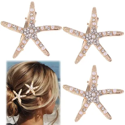 Image de Barrettes en forme d'étoile de mer, épingles à cheveux en forme d'étoile de mer, accessoires pour demoiselles d'honneur, barrettes pour costumes de sirène, mariage, barrettes ornées de diamants