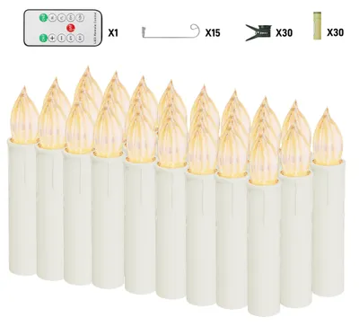 Produktbild von LILIIN 30x LED Weihnachtsbaumkerzen Kabellos Warmweiß, inkl. Batterien, Fernbedienung, Timer, flackernd & dimmbar, Weihnachtsdekoration für Baum und Party