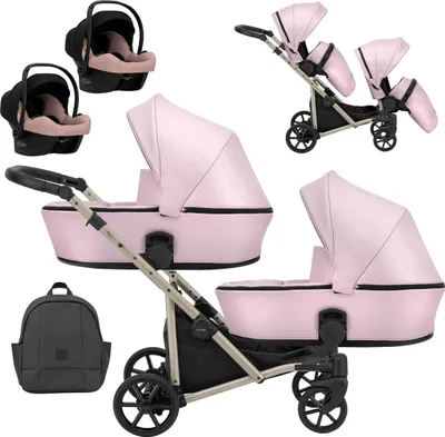 Produktbild von Kunert BRAV DUO 3in1 Doppelkinderwagen in Baby Pink und Champagnerrahmen