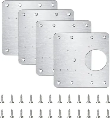 Produktbild von Edelstahl Scharnier Reparaturplatte, 4 Stück Küchenscharnier Reparaturplatten mit 24 Stück Schrauben, 9 x 9 cm Küchen Scharnier Reparaturset