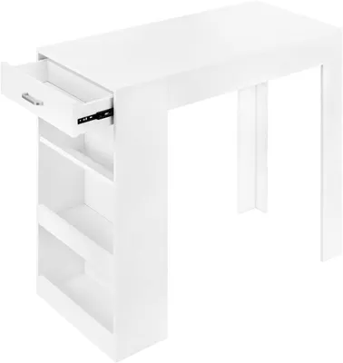 Produktbild von Bartisch mit 1 Schublade, 3 Regalen und Weinregal, Küchentisch | Weiß | 100x50x100cm