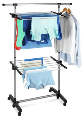 Image de WENKO Séchoir à linge Peu encombrant Roulettes Extensible Mobile Séchoir à linge Séchoir à linge