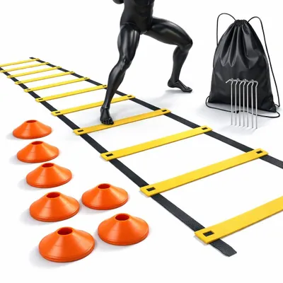 Immagine prodotto di Set per la coordinazione dell'agilità - scala di allenamento e coni marcatori coni per l'allenamento dello slalom accessori e accessori per il calcio, atletica UVM.