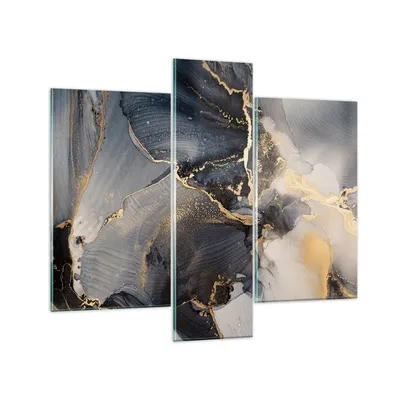 Produktbild von Bilder auf glas - 3 Teile - Dunkel Abstraktion Gold - 95x80cm - Glasbilder - Wandbilder - Bilder - zum Aufhängen bereit - Wanddekoration aus Glas - Glas Bilder - Wandbild auf Glas - GCB95x80-4824