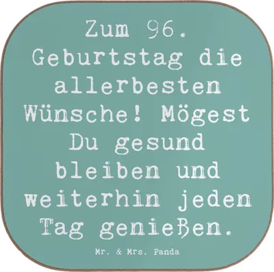Produktbild von Mr. & Mrs. Panda Tischuntersetzer Spruch 96. Geburtstag - Meeresbrise - Geschenk, bieruntersetzer, Getränkeuntersetzer, gläseruntersetzer, Untersetzer für Gläser, alter
