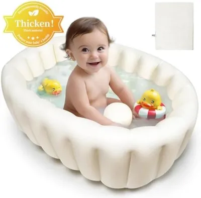 Produktbild von PolkaHome® Aufblasbares Babybad – Tragbares & Sicheres Bad für Neugeborene, 70 x 53 x 26 cm, Weiß