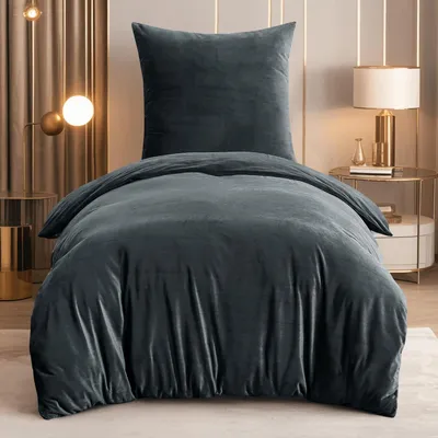 Produktbild von Bettwäsche-Set 2-teilig 135x200 cm Grau Flanell Warm Winter Kuschel Fleece mit 1 Kissenbezug 80x80 cm